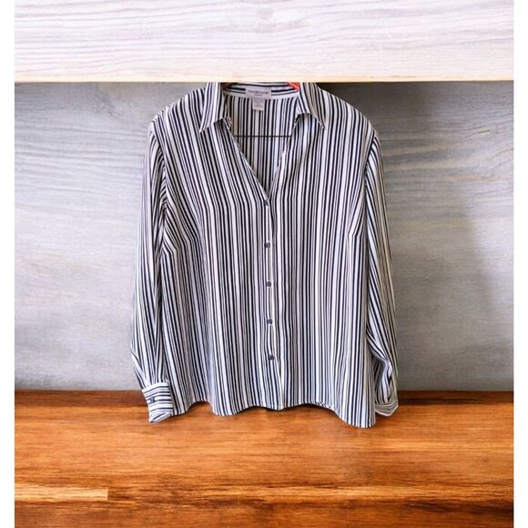 Notations Women Button Front Black White Vertical Striped Blouse Size 1X - Picture 1 of 9